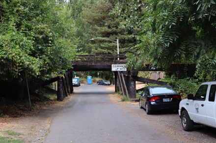 Train trestle approaching the park – street parking if spaces closer to the park entrance are full